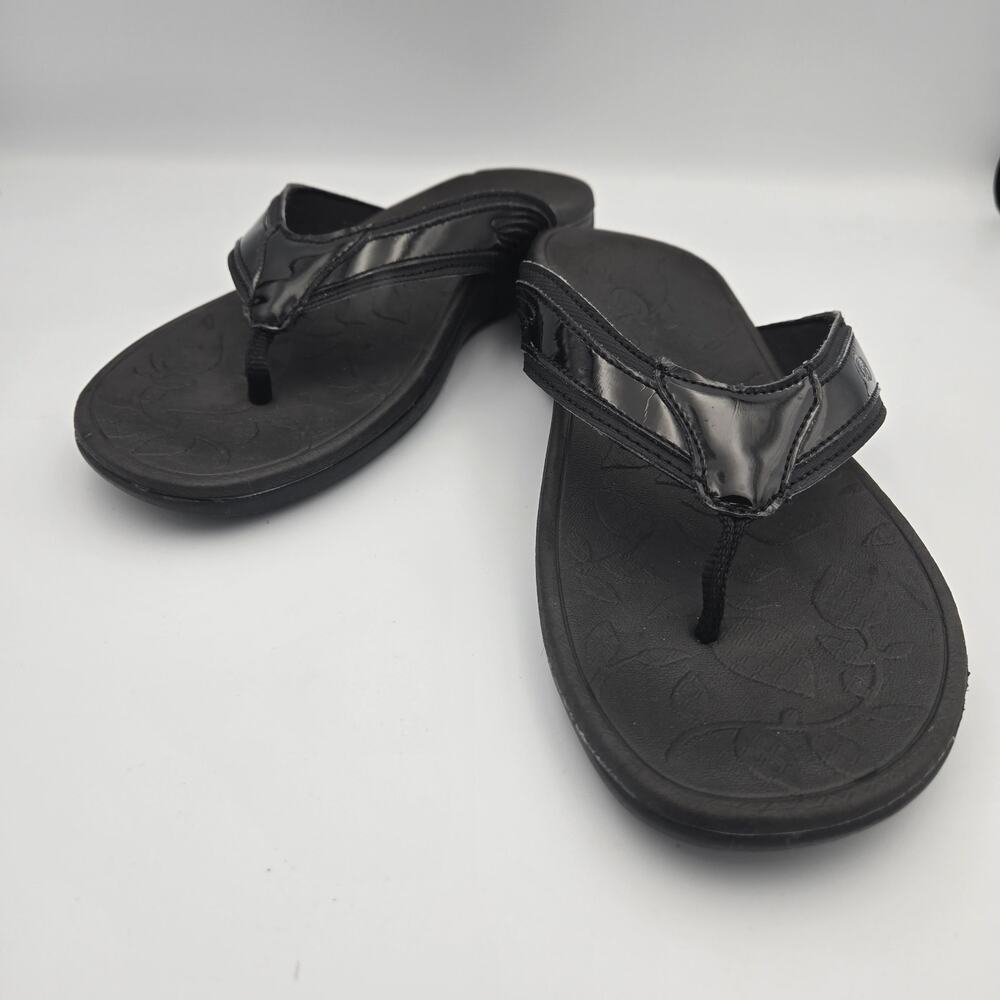 Dr. Scholls Black Patent Flip Flop Sandals, Women's Size 9